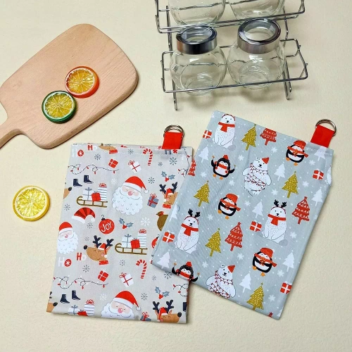 Navidad delantal de cocina Santa 60x75 blanco rojo Papá Noel - algodón Spod Igły i Nitki