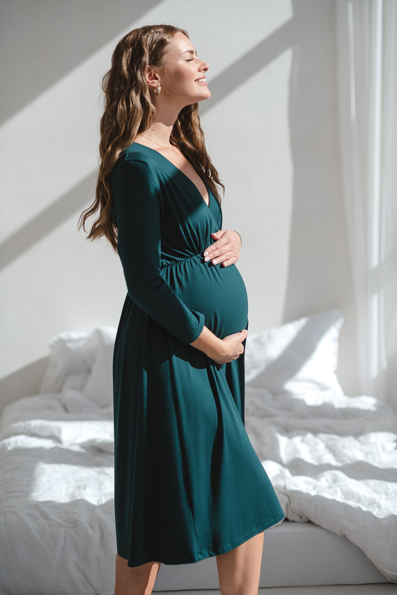 Star Light Camisón de bambú para embarazo y lactancia 7/8 Milk&Love biberón verde - transpirable, para hospital, lactancia cómoda