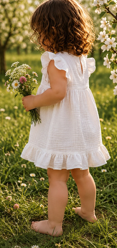 Mamatti SA50402 vestido infantil de muselina blanco, ligero y transpirable