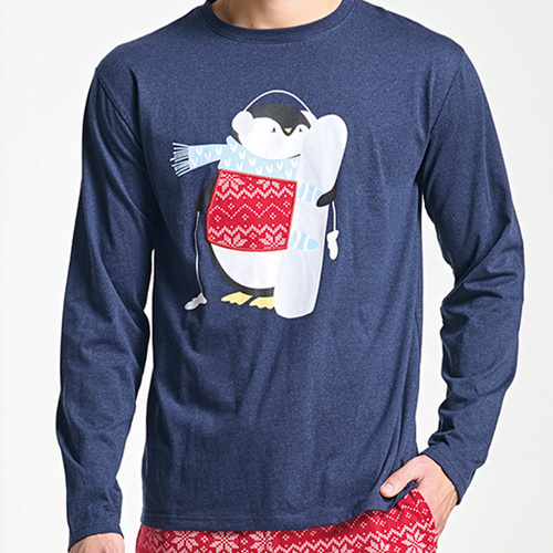 Albano Pijama de hombre Sorbetto azul - Navidad, con pingüino