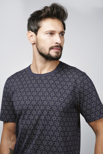 Ricardo Pijama de manga corta para hombre, pantalón corto Moda Italiana - azul marino/estampado