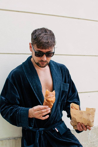 712 Bata de terciopelo para hombre De lafense - azul marino