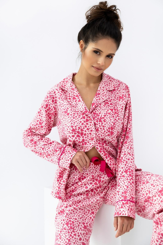 Giuliana Pijama de señora Sensis rosa - algodón, franela, estampado corazón