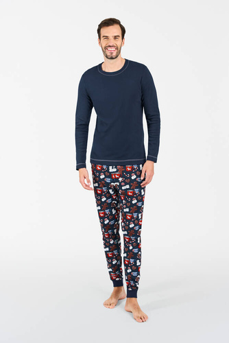 Rojas Pijama hombre manga larga, pantalón largo Moda Italiana - azul marino/estampado