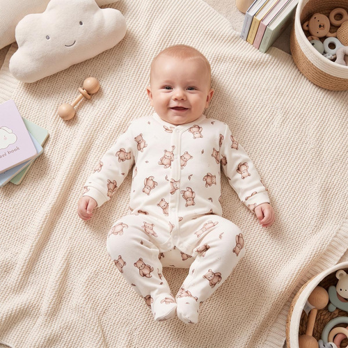 227031 Nicol BENEK Pijama enterizo para bebé 100% algodón crema con ositos