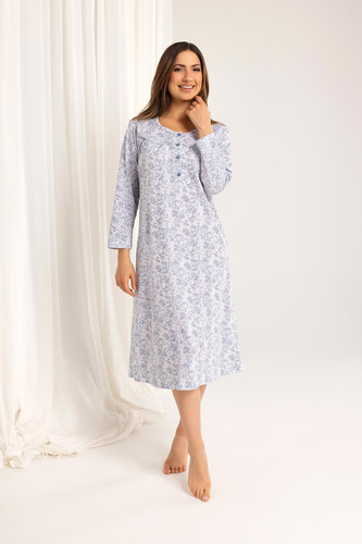 Camisón de señora Regina 017 azul - algodón, manga larga, cómodo y clásico