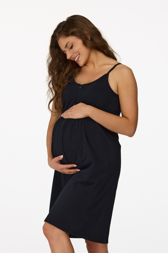 no. 27 Camisón de embarazo Senizo negro- 100% algodón, cremallera de lactancia, tirantes