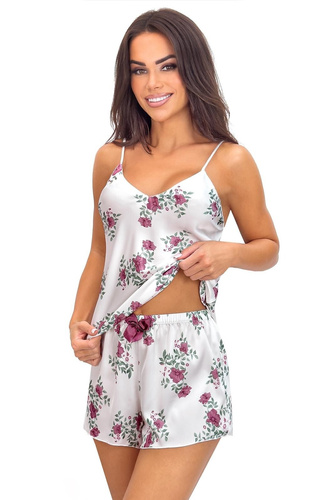 Pijama Julia 1/2 Ecru Flores Donna – Pijama de satén con tirantes ajustables y estampado floral