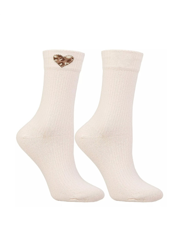 Calcetines de mujer Moraj CSL250-941 de algodón acanalados con corazón de estampado de leopardo