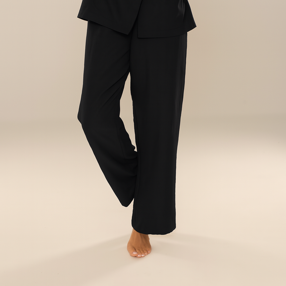 Maeve 875 De Lafense pantalón de pijama de mujer - largo, liso, con bolsillos - negro