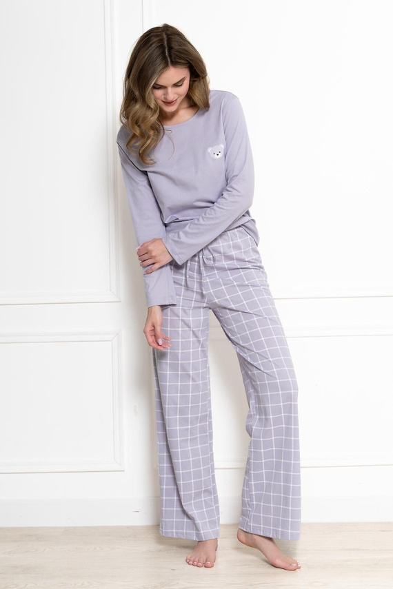 Pijama de mujer Leveza 1781 Laura lila 100% algodón oso a cuadros