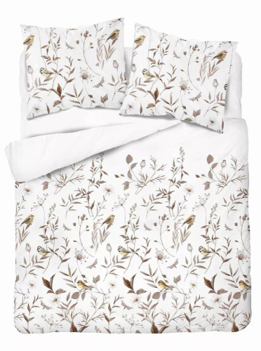 5500 B Ropa de cama de algodón blanco con ramas beige y pájaro Naturalis- Detexpol