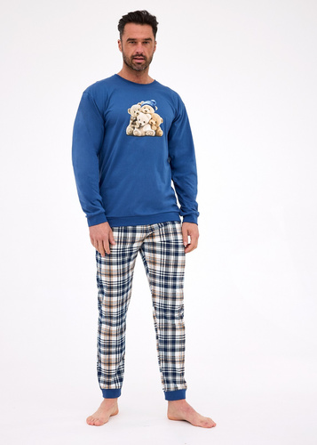 115/292 Pijama de hombre Cornette Bears | Algodón, estampado de ositos, color vaquero, puños de canalé