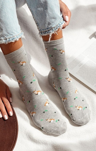 0200-182 Foxes and Leaves Calcetines de mujer Milena - algodón- melange claro