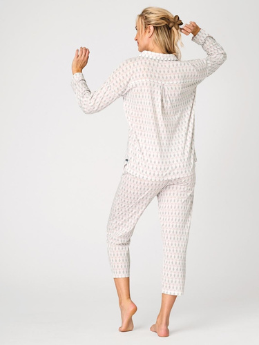 Pijama mujer LNS 879 Key de algodón beige con botones y diseño pastel delicado