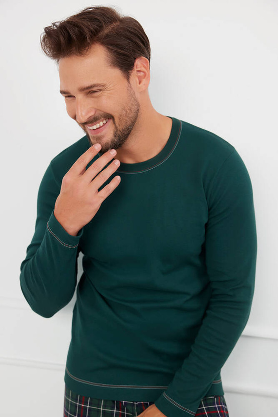 Fogo Pijama hombre manga larga, pantalón largo Moda Italiana - verde/estampado