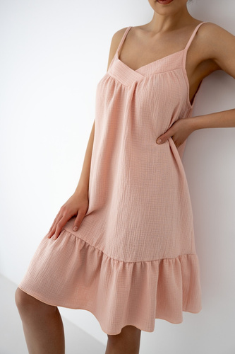 Camisón Sabrina Sensis salmón muselina 100% algodón ligero verano