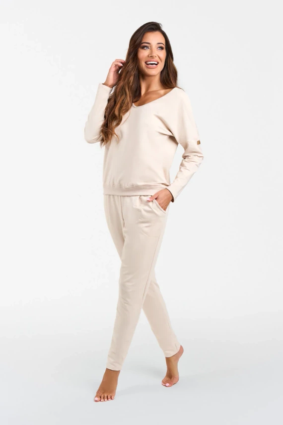 Karina Conjunto señora manga larga, pantalón Moda Italiana - beige