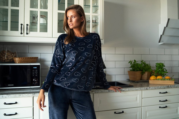 Conjunto Elixir Mujer Largo. manga, longitud. pantalones moda italiana azul marino