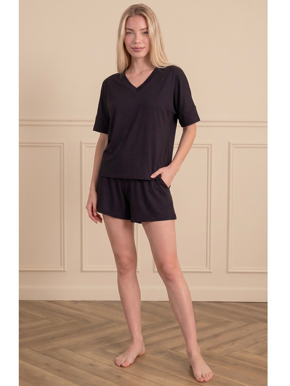 Luna 1313 pijama de mujer negra 100% algodón camiseta y pantalones cortos