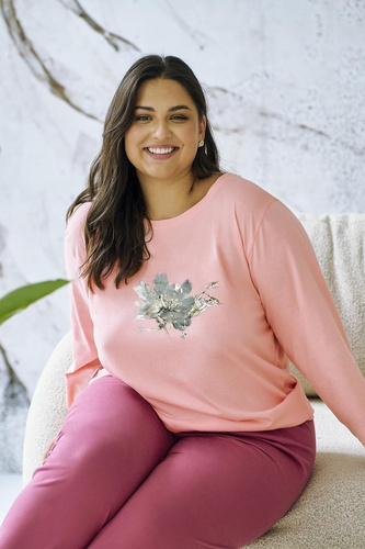 Pijama de mujer Patricia 3471 TARO - algodón, manga 7/8, albaricoque y cómodo