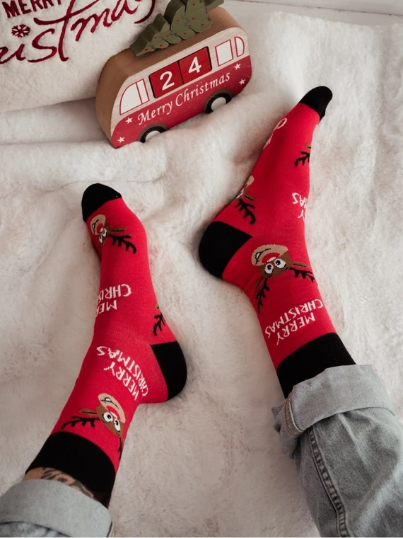 Calcetines de hombre Milena 1290-045 Navideños con renos rojos de algodón