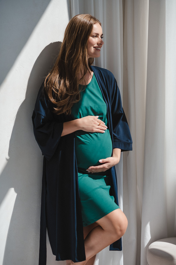 Milk&Love bata de maternidad azul marino - algodón con elastano, cómoda, manga 7/8