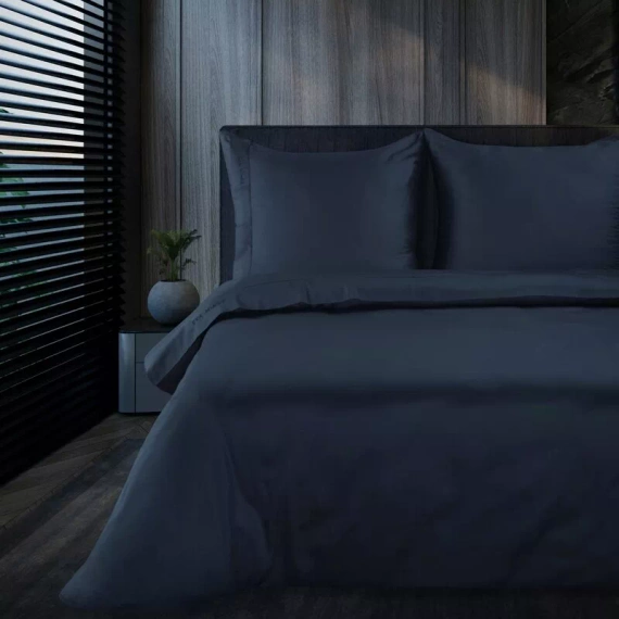 1F Elegante ropa de cama de satén Eva Minge Eurofirany azul marino | macrosatin 100% algodón