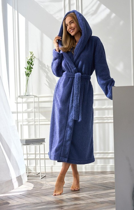 2556 Heaven Bata larga de mujer L&L con capucha - azul marino