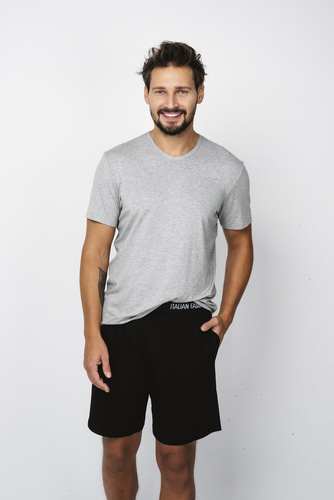 Dallas Pijama de manga corta para hombre, pantalón corto Italian Fashion- melange/negro