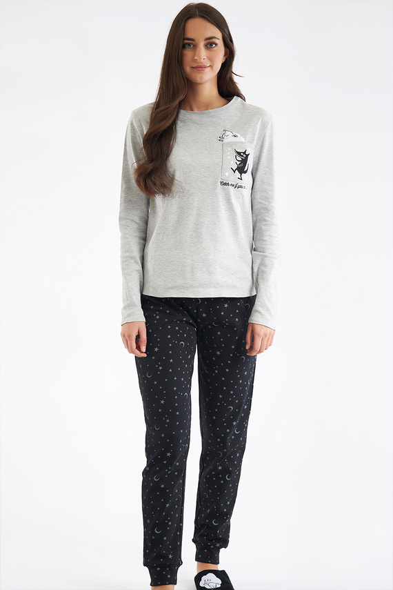 Shearly Pijama de mujer Sorbetto gris - 100% algodón, aplicación 3D, pantalón con cordón