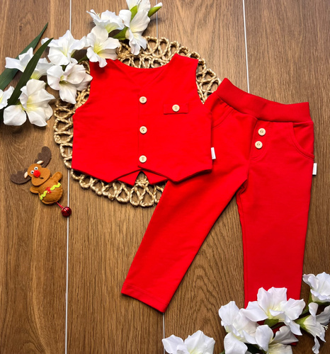 Mamatti KC014 conjunto infantil de algodón rojo chaleco y pantalones con botones