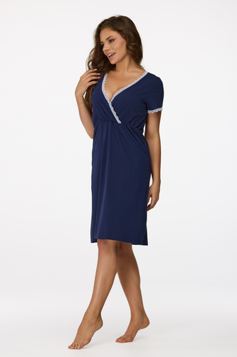 no. 36 Camisón de embarazo Senizo azul marino - 100% algodón, encaje, manga corta, para la lactancia materna