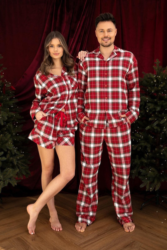Sensis Clariel Pijama de Mujer de Franela 100% Algodón Cuadro Rojo