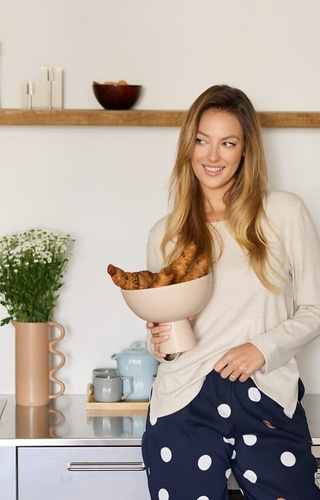 Oceane PW85 Pijama de mujer Mefemi-viscosa, de guisantes, con lazos