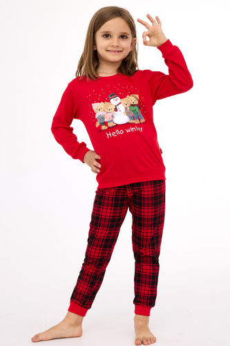 594/185 592/185 Pijama de invierno Cornette para niña - Navidad, rojo, algodón