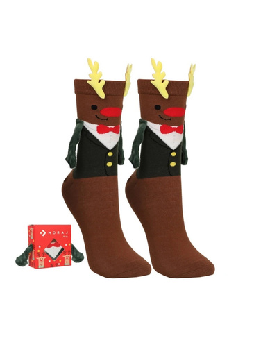 Calcetines de mujer Moraj CSLS250-044 marrón con reno 3D y imanes para regalo