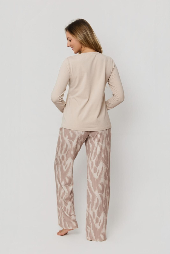 Mefemi Noelia PW85 pijama de algodón capuchino, pantalón estampado, conjunto mujer