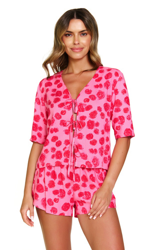 7362 Doctor Nap - Pijama de señora de viscosa, blusa atada + pantalón corto | 100% viscosa, producción polaca - rosas
