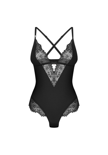 Body Obsessive Sparkly Night Teddy negro de encaje sin aros de microfibra
