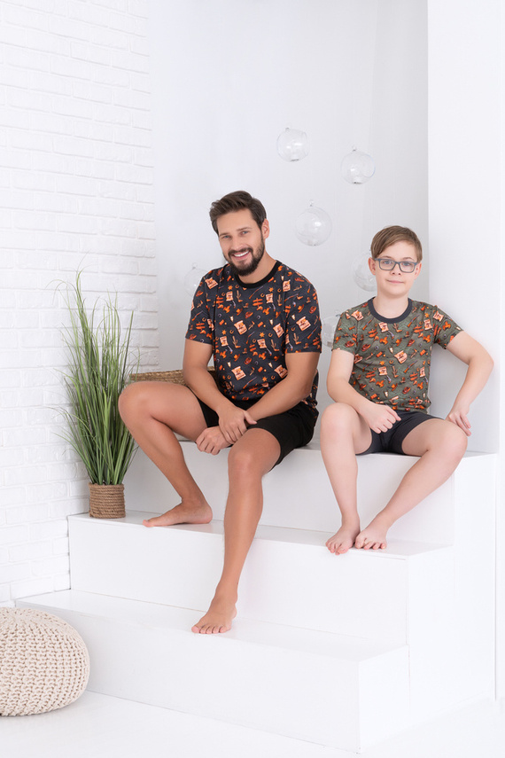 Western Pijama de manga corta para niño, pantalón Italian Fashion - oliva/grafito