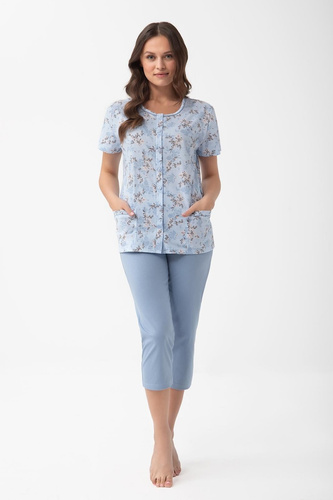 Pijama mujer Luna 1304 algodón con botones y pantalón capri floral