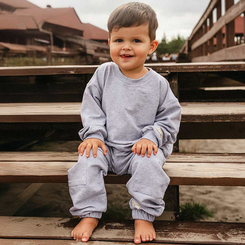 Simply Comfy Pantalones de chándal para niños Eevi gris - 100% algodón, con bolsillos