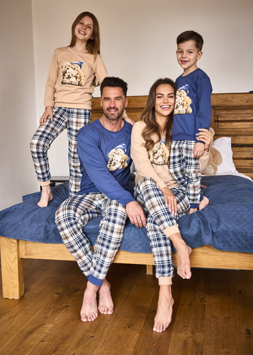115/292 Pijama de hombre Cornette Bears | Algodón, estampado de ositos, color vaquero, puños de canalé