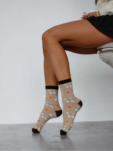 0200.196 Gatitos y corazones Milena - calcetines de mujer, Beige