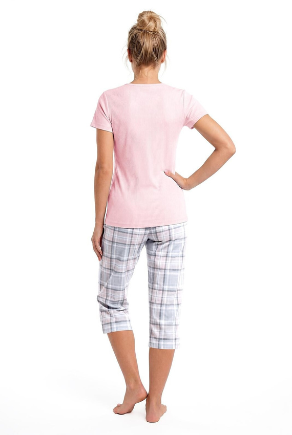 Pijama de mujer Donna Dani 3/4 rosa de algodón manga corta pantalones 3/4