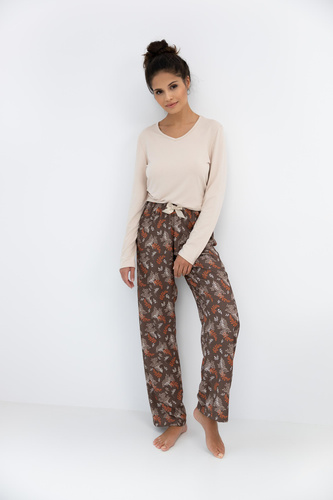 Pijama de mujer Shelby Sensis - viscosa, camiseta de manga larga y pantalón estampado