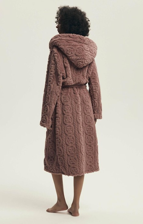 43592 Darlena Henderson dusty rose - albornoz con capucha para mujer, largo, suave, estampado