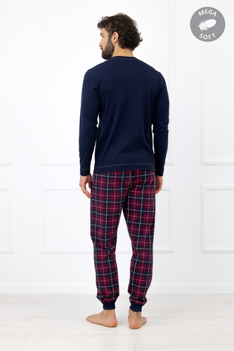 Italian Fashion Brajan Pijama masculina Mega Soft pantalón largo a cuadros azul marino