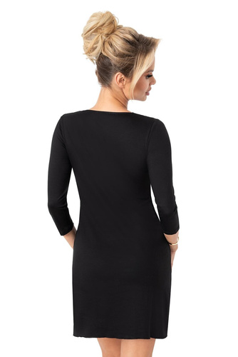 Camisón Donna Margo negro - viscosa, encaje, manga 3/4, largo antes de la rodilla